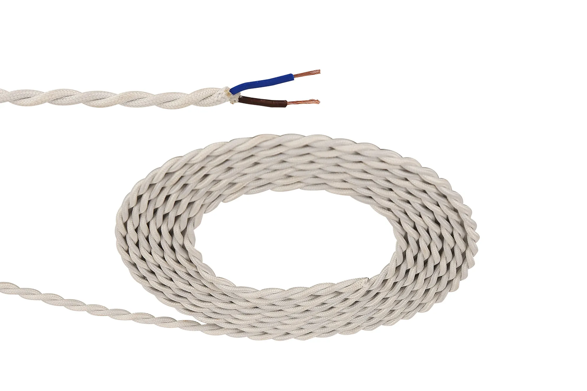 D0243  Cavo 1m Cream Braided Twisted 2 Core 0.75mm Cable